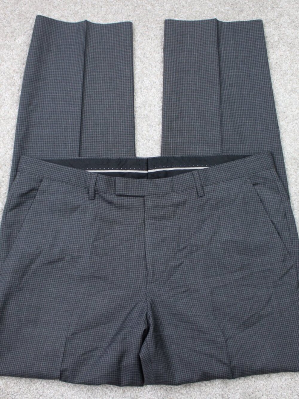 BOSS Hugo Boss Pants Mens 34x30 Gray Check Sharp1 Virgin Wool Flat Front Lined